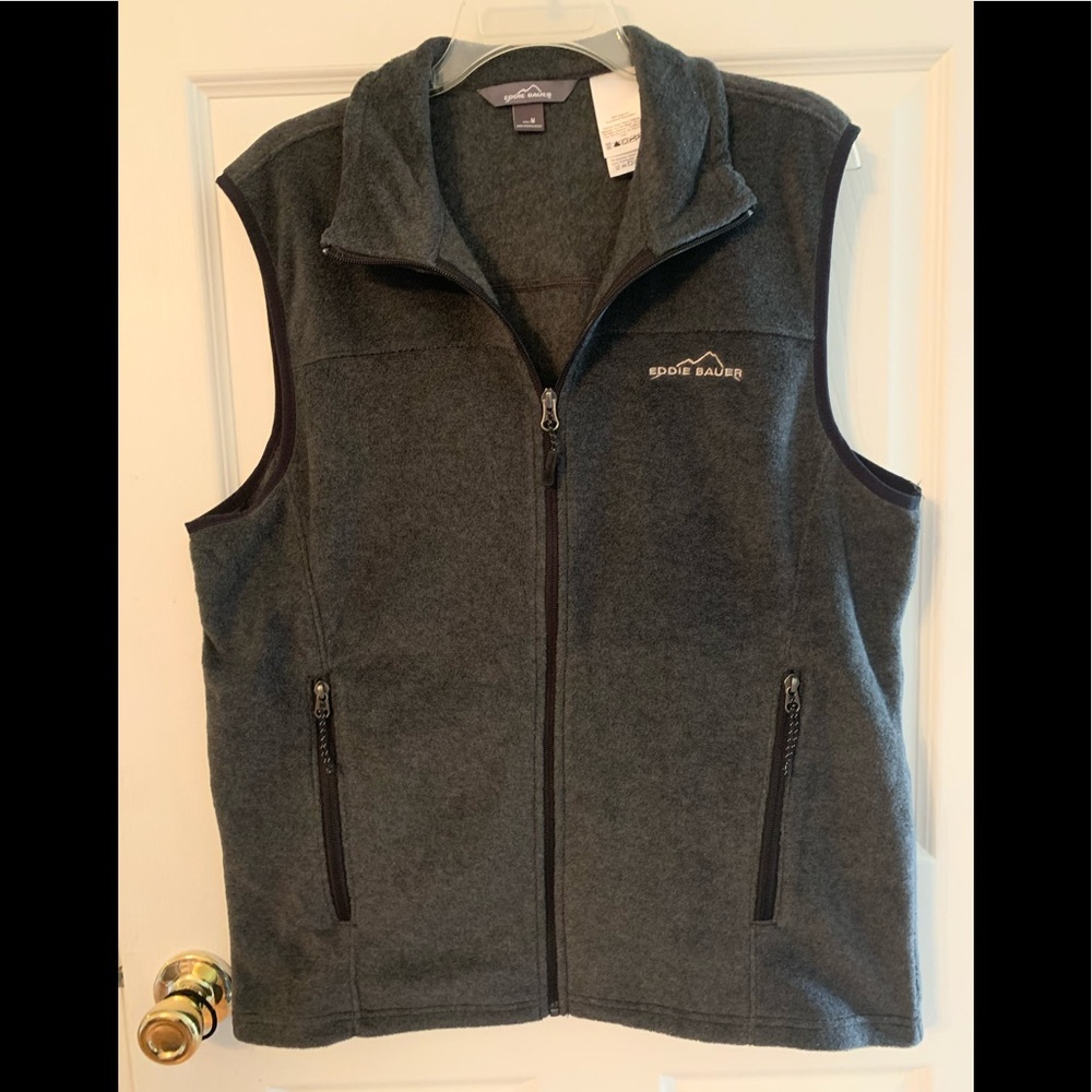 Eddie Bauer Mens Fleece Vest Gray Size Medium Full Zip Pockets Excellent Cond.!